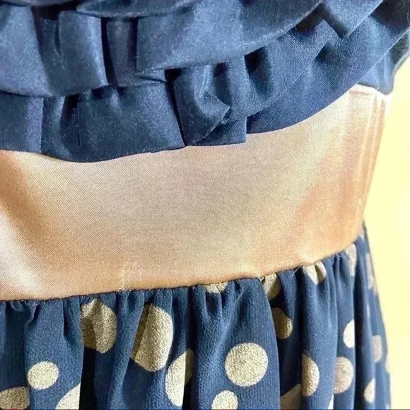 Anthropologie Retro Black Gold Polka Dot Fit & Flare Mini Flower Dress Size S - Picture 4 of 13